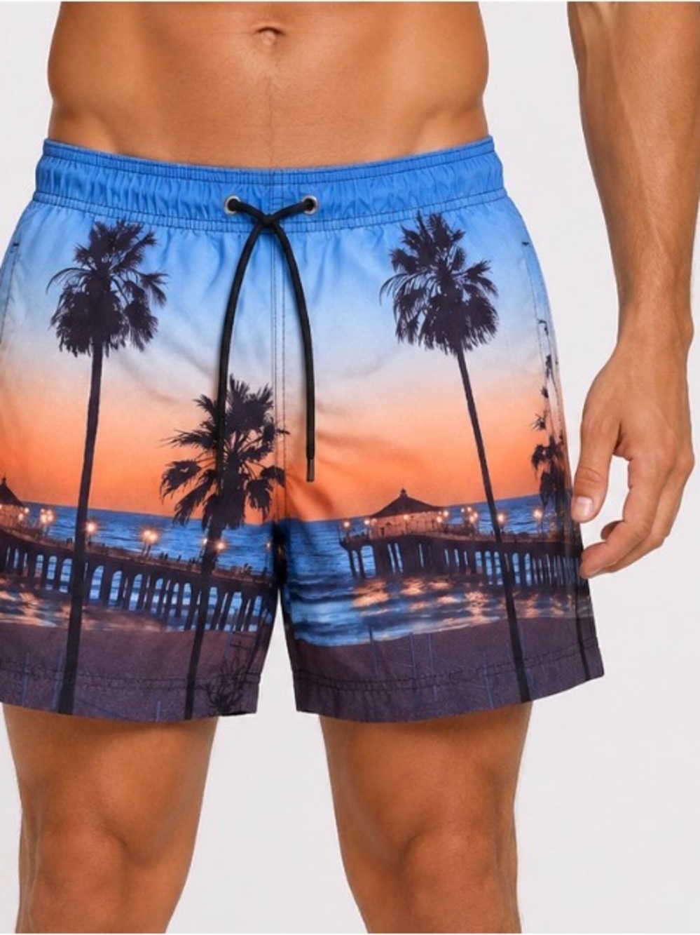 Aeropostale Men’s Blue and Orange Palm Pier Swim Shorts unlined SZ SM
